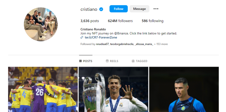Instagram на Кристиано Роналдо